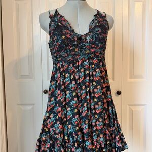 Free People Black Floral Lace-Trim Slip Dress